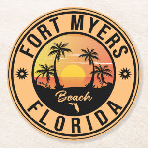 Fort Myers Florida Beach - Retro  Souvenir Ronde Kartonnen Onderzetter