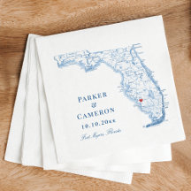 Fort Myers Florida Kaart Elegante Navy Blue Weddin