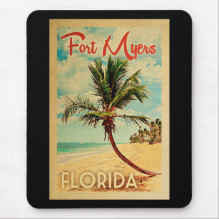 Fort Myers Florida Palm Tree Beach Vintage Travel Muismat