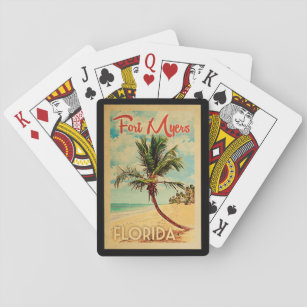 Fort Myers Florida Palm Tree Beach Vintage Travel Pokerkaarten