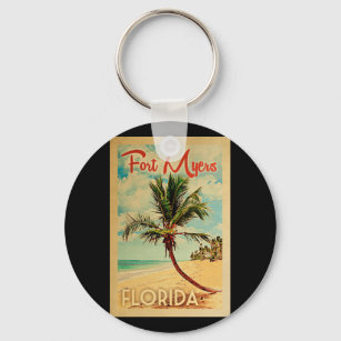 Fort Myers Florida Palm Tree Beach Vintage Travel Sleutelhanger