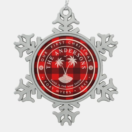 Fort Myers Florida Palm Tree Souvenir Tin Sneeuwvlok Ornament (Voorkant)