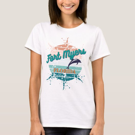 Fort Myers Florida Retro  zonsondergang T-shirt (Voorkant)