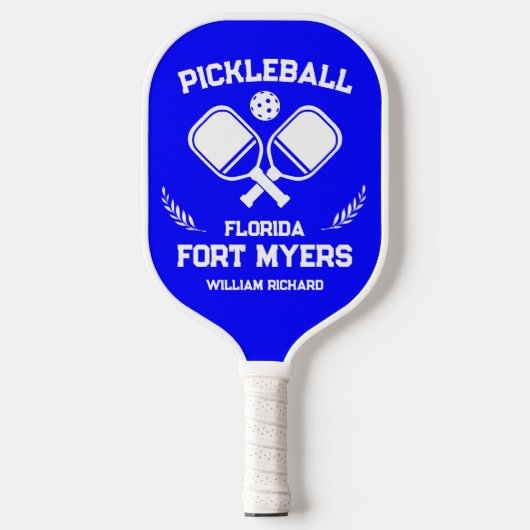 Fort Myers Florida US Blauw en Wit Custom Pickleball Paddle (Voorkant)