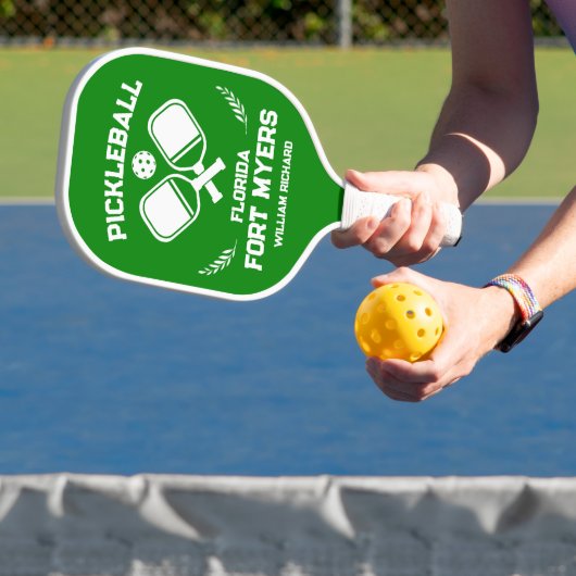 Fort Myers Florida US Green and White Custom Pickleball Paddle (Insitu)
