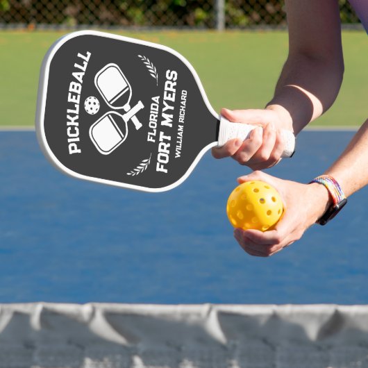 Fort Myers Florida US Zwart-wit Custom Pickleball Paddle (Insitu)