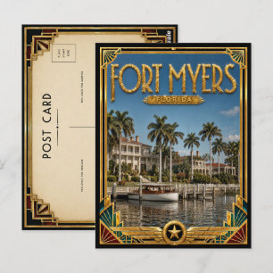 Fort Myers Florida Vintage Art Deco Gouden Tijdper Briefkaart