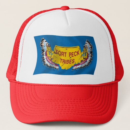 Fort Peck Assiniboine Vlag Hoed Trucker Pet (Voorkant)