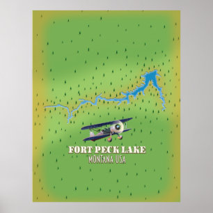 Fort Peck Lake Montana USA kaart Poster