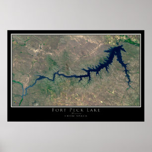 Fort Peck Lake Montana van ruimtesatellietkunst Poster