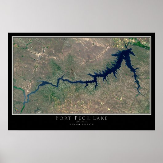 Fort Peck Lake Montana van ruimtesatellietkunst Poster (Voorkant)