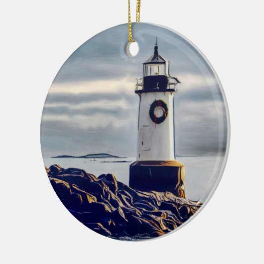 Fort Pickering Light met kerst Keramisch Ornament (Links)