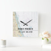 Fort Pierce FL Latitude & Lengtegraad Nautical Cha Vierkante Klok (Huis)
