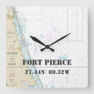 Fort Pierce FL Latitude & Lengtegraad Nautical Cha Vierkante Klok