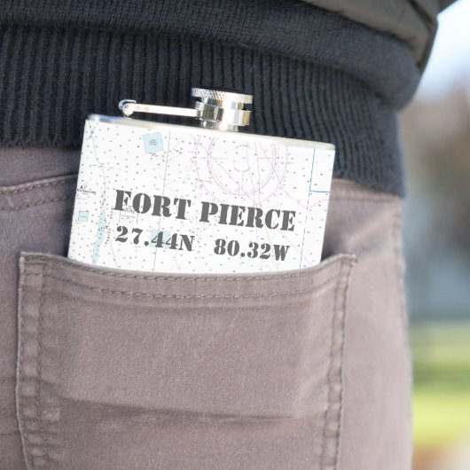 Fort Pierce FL Latitude Lengtegraad Nautical Chart Heupfles (Voorbeeld)