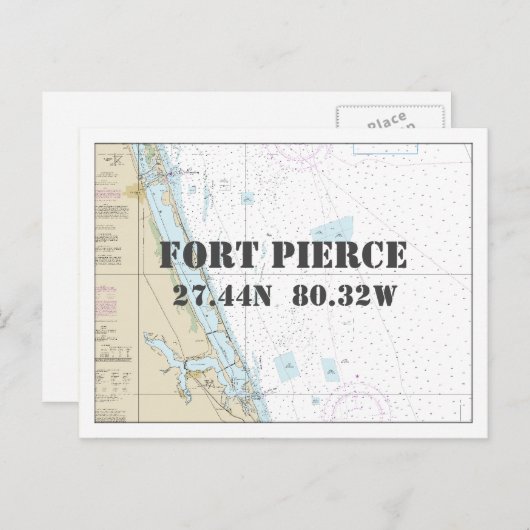Fort Pierce FL Nautical Chart Latitude Lengtegraad Briefkaart (Voorkant / Achterkant)