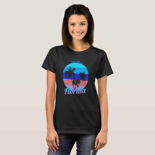 Fort Pierce Florida Retro Tropical Palm Trees Vaca T-shirt (Voorkant volledig)