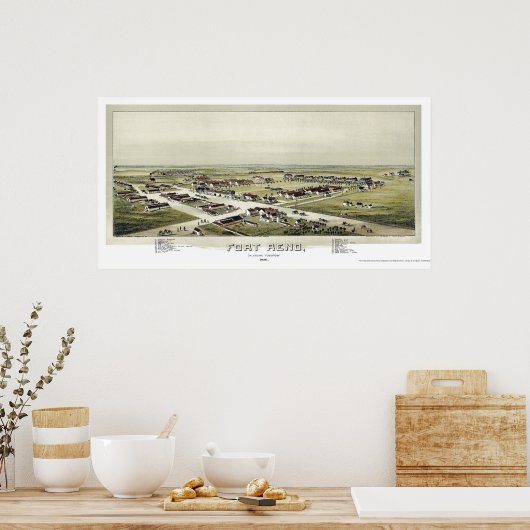 Fort Reno, OK Panorama Kaart - 1891 Poster (Keuken)