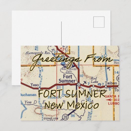 Fort Sumner NM  Map Briefkaart (Voorkant / Achterkant)