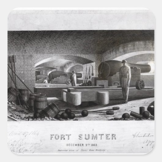 Fort Sumter, binnenste Uitzicht van drie Pistolen  Vierkante Sticker (Voorkant)
