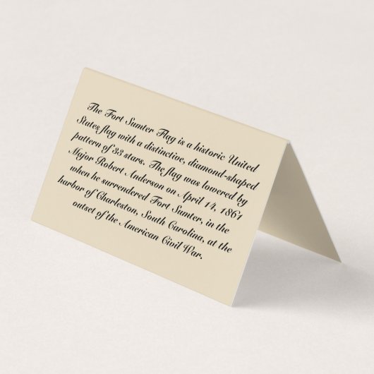 Fort Sumter Flag Visitekaartje - "Tent Style Card" (Achterkant)