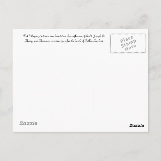 Fort Wayne Briefkaart (Achterkant)