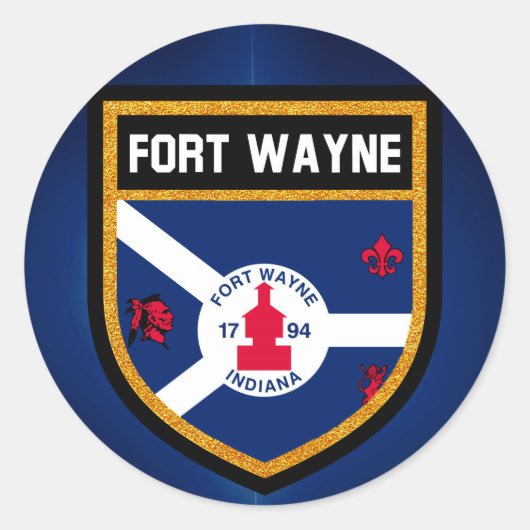 Fort Wayne Flag Ronde Sticker (Voorkant)