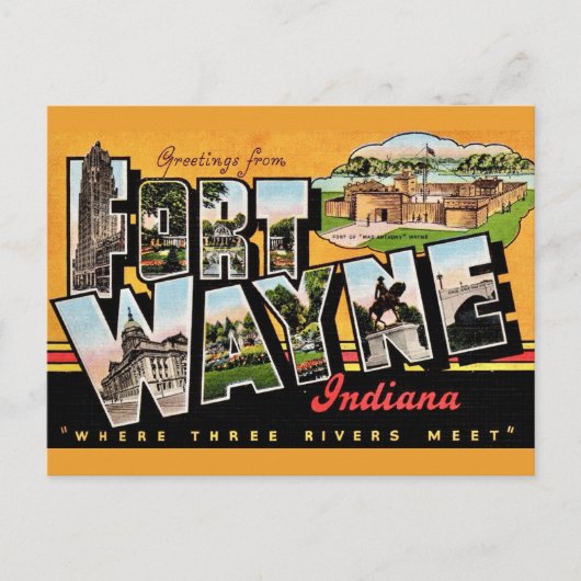 Fort Wayne IN ansichtkaart Briefkaart (Voorkant)
