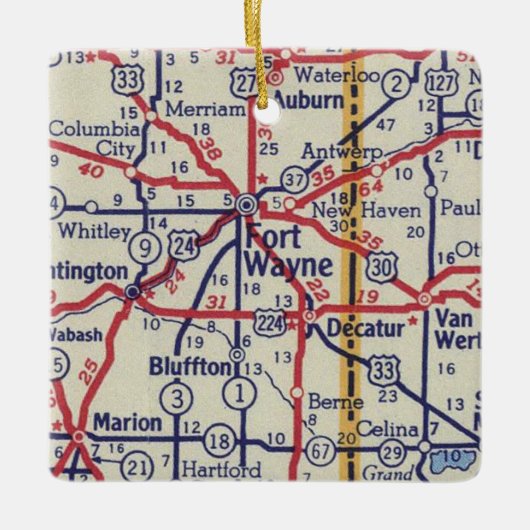 Fort Wayne in  kaart Keramisch Ornament (Voorkant)