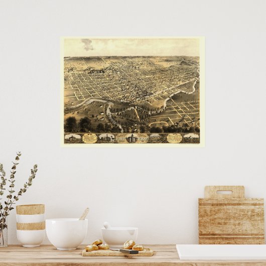 Fort Wayne, IN Panorama Map - 1868 Poster (Keuken)