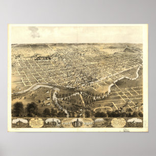 Fort Wayne Indiana 1868 Antiek Panorama Poster