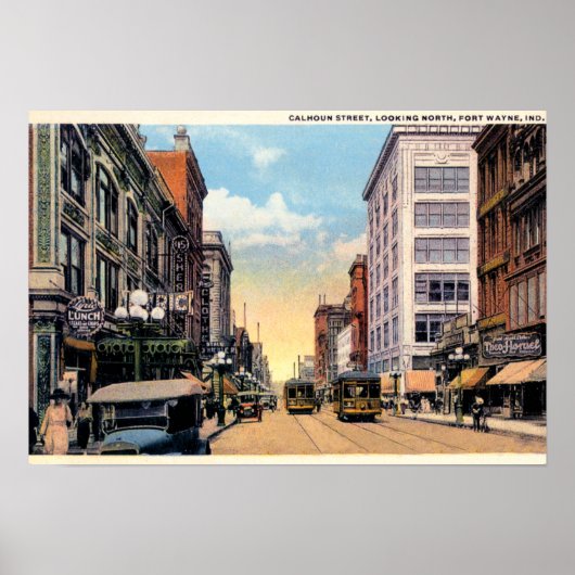 Fort Wayne, Indiana Calhoun Street 1920 Poster (Voorkant)