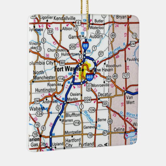 Fort Wayne Indiana Map Keramisch Ornament (Rechts)