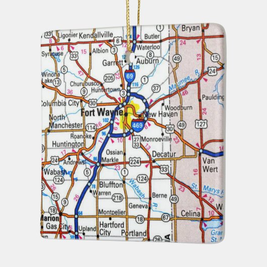 Fort Wayne Indiana Map Keramisch Ornament (Links)