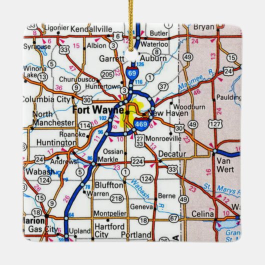 Fort Wayne Indiana Map Keramisch Ornament (Achterkant)