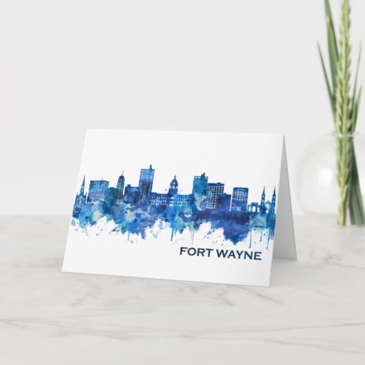 Fort Wayne Indiana Skyline Blue Feestdagen Kaart (Voorkant)