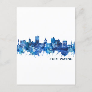 Fort Wayne Indiana Skyline Blue Feestdagenkaart
