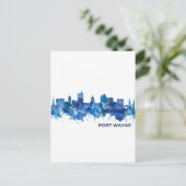 Fort Wayne Indiana Skyline Blue Feestdagenkaart (Staand voorkant)