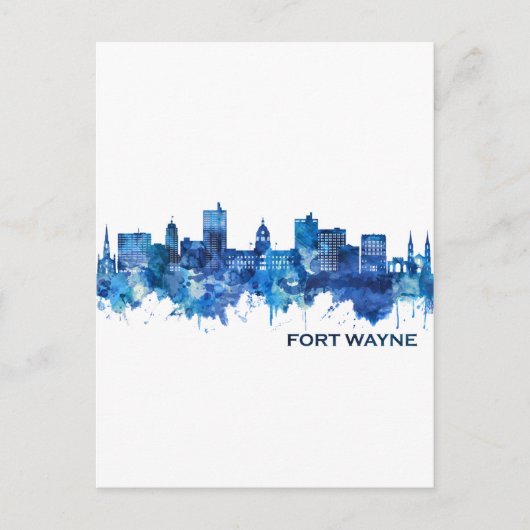 Fort Wayne Indiana Skyline Blue Feestdagenkaart (Voorkant)