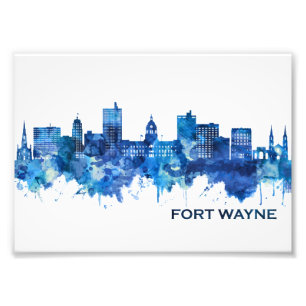 Fort Wayne Indiana Skyline Blue Foto Afdruk