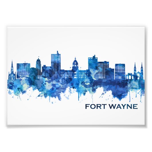 Fort Wayne Indiana Skyline Blue Foto Afdruk (Voorkant)