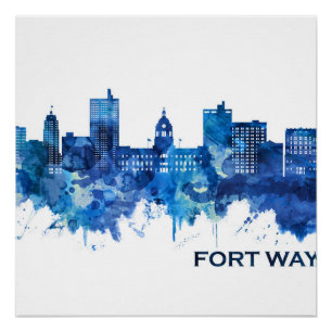 Fort Wayne Indiana Skyline Blue Perfect Poster