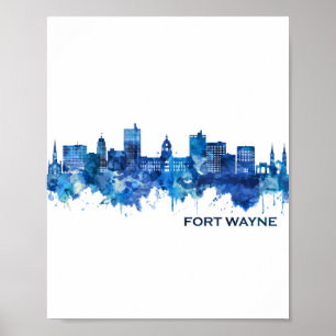 Fort Wayne Indiana Skyline Blue Poster