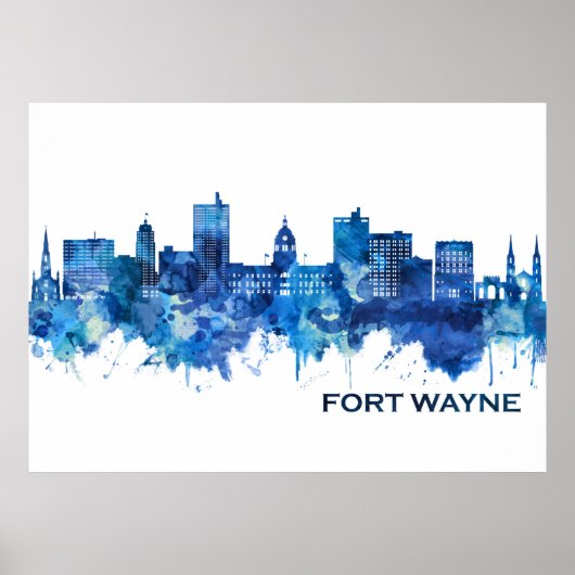 Fort Wayne Indiana Skyline Blue Poster (Voorkant)