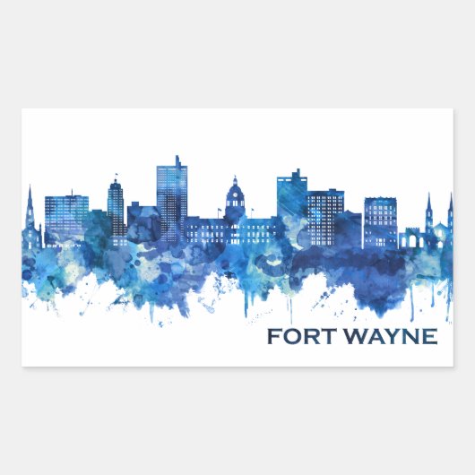 Fort Wayne Indiana Skyline Blue Rechthoekige Sticker (Voorkant)