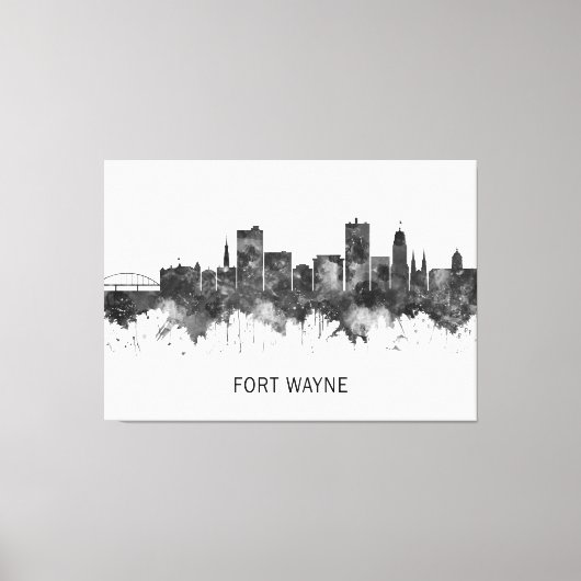 Fort Wayne Indiana Skyline BW Canvas Afdruk (Voorkant)