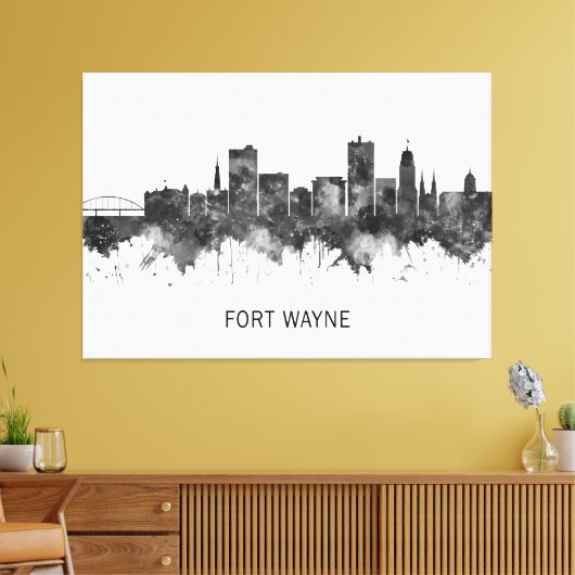 Fort Wayne Indiana Skyline BW Canvas Afdruk (Insitu (Woonkamer))