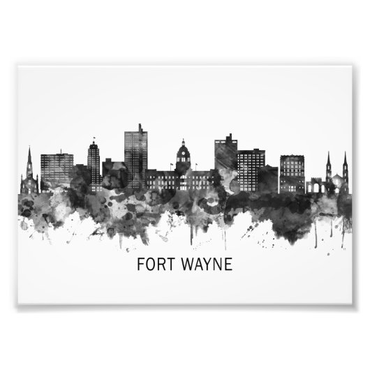 Fort Wayne Indiana Skyline BW Foto Afdruk (Voorkant)