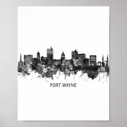Fort Wayne Indiana Skyline BW Poster (Voorkant)