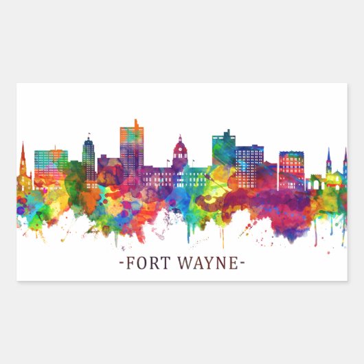 Fort Wayne Indiana Skyline Rechthoekige Sticker (Voorkant)